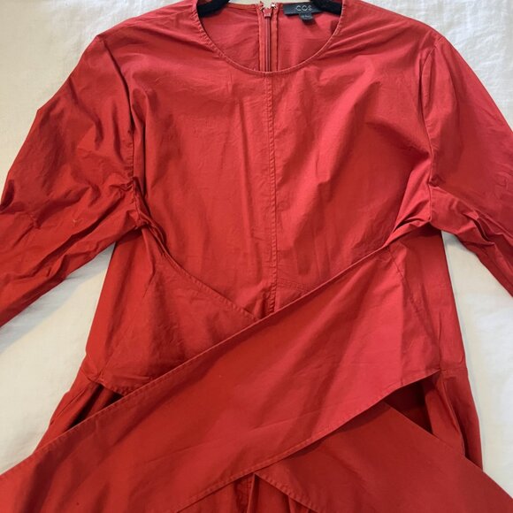 COS Red Long Sleeve Smock Tie-Waist Midi Dress - Size 10 - Picture 2 of 6